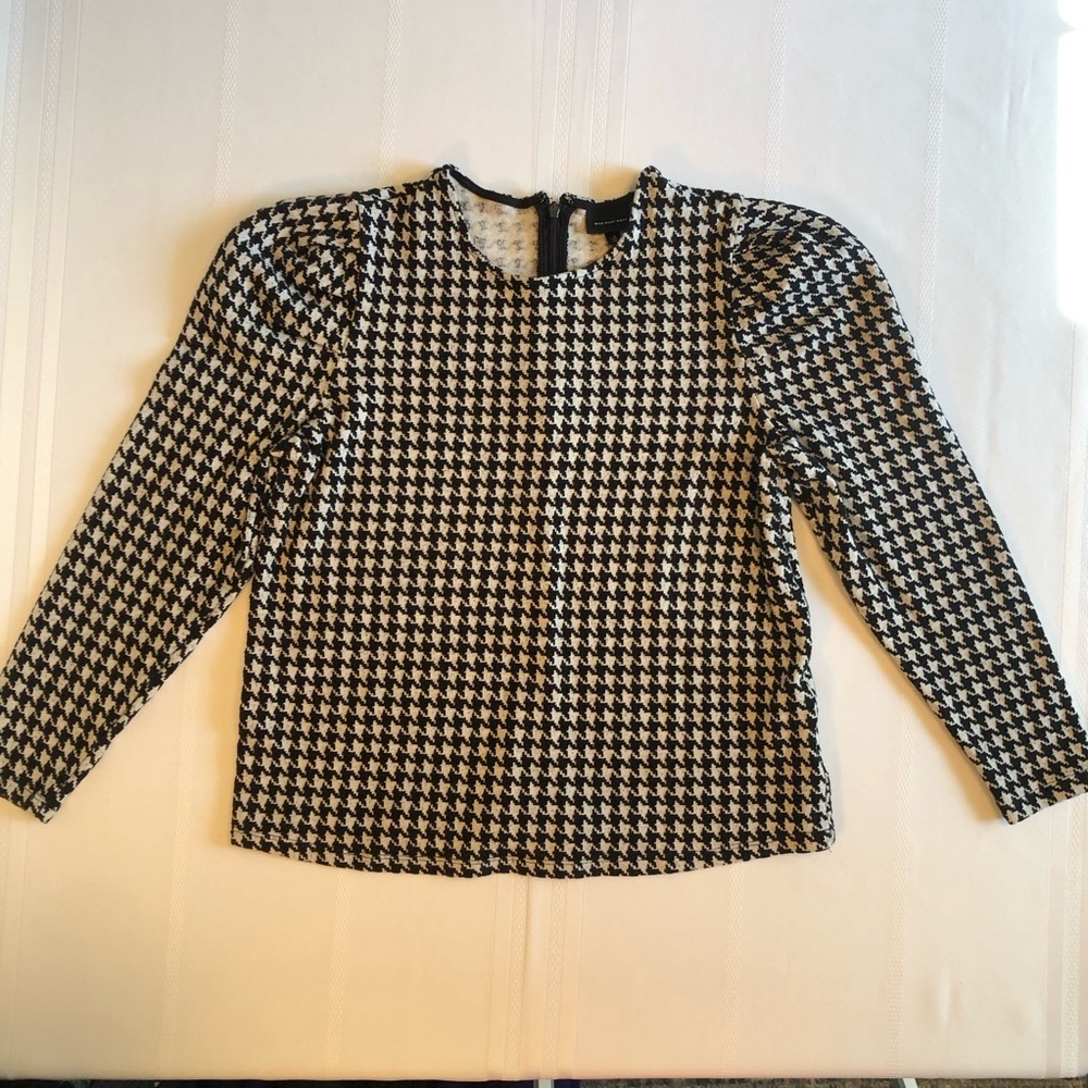 Who What Wear Black & White Houndstooth Cotton Blend Long Sleeve Top Size S